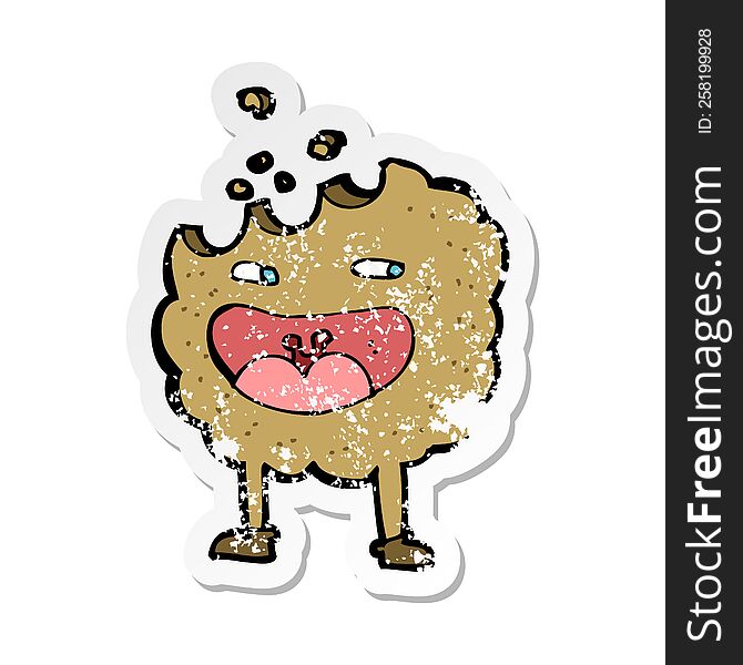 retro distressed sticker of a cookie cartoon character
