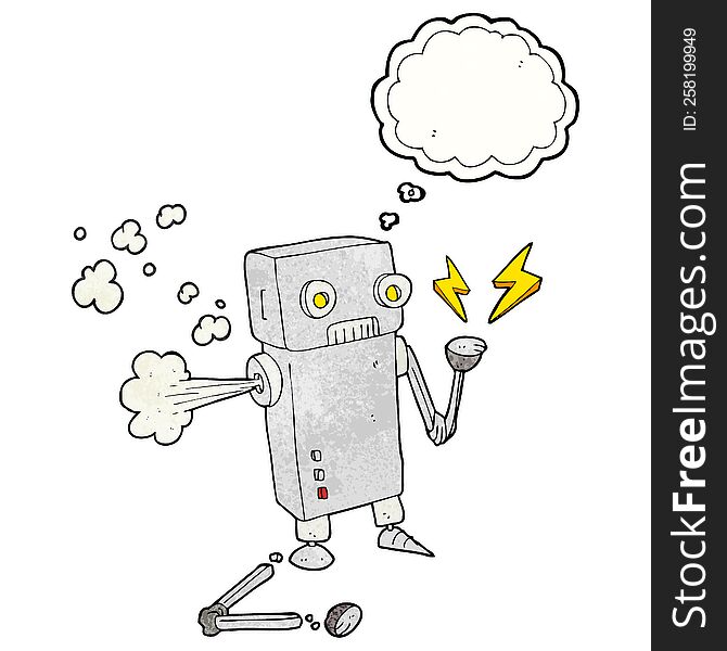 freehand drawn thought bubble textured cartoon broken robot