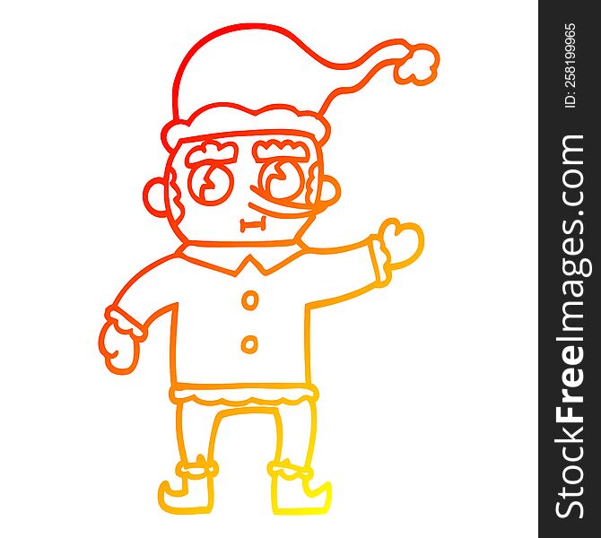 Warm Gradient Line Drawing Cartoon Christmas Elf