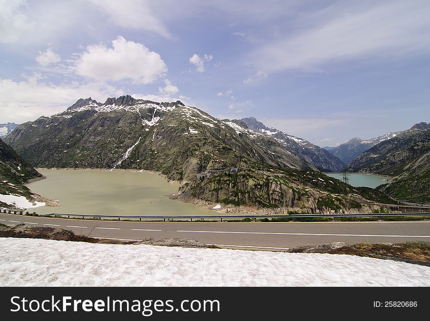 Two lakes on the pass Grimsel in Switzerland. Two lakes on the pass Grimsel in Switzerland