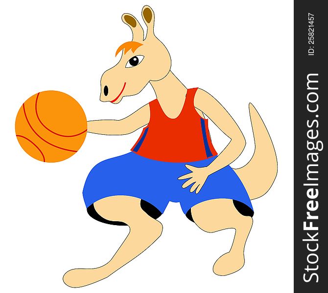 An image with a cute character. Kangaroo with ball