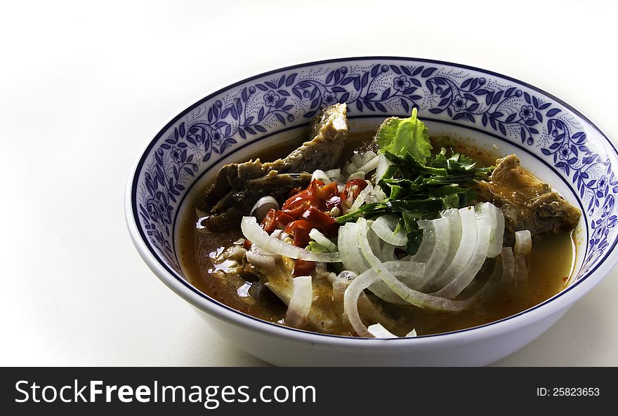 Spicy salad with canned fish and green herb in Thai style. Spicy salad with canned fish and green herb in Thai style