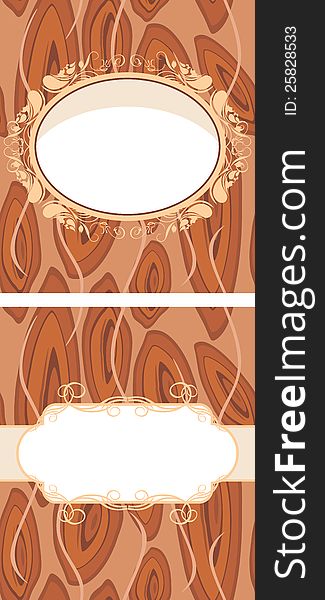 Ornamental frame on the brown abstract background. Two patterns. Illustration