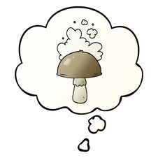 Free Cartoon Mushroom With Spore Cloud And Thought Bubble In Smooth Gradient Style Stock Images - 258200094
