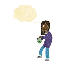 Free Cartoon Hippie Man With Bag Of Weed With Thought Bubble Stock Images - 258204474