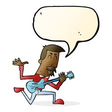 Cartoon Man Playing Electric Guitar With Speech Bubble Royalty Free Stock Image