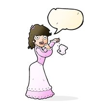Cartoon Victorian Woman Dropping Handkerchief With Speech Bubble Stock Photo