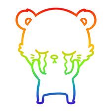 Rainbow Gradient Line Drawing Crying Cartoon Polarbear Royalty Free Stock Images
