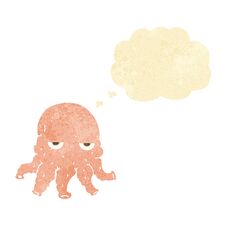 Cartoon Alien Squid Face With Thought Bubble Stock Photo