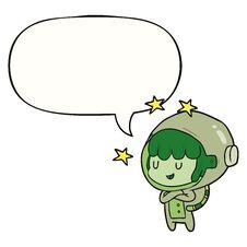 Cartoon Female Future Astronaut In Space Suit And Speech Bubble Royalty Free Stock Photography