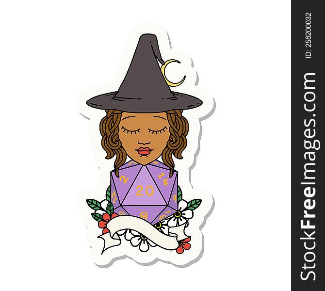 human mage with natural twenty dice roll sticker