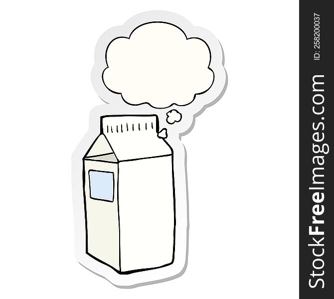 cartoon milk carton with thought bubble as a printed sticker