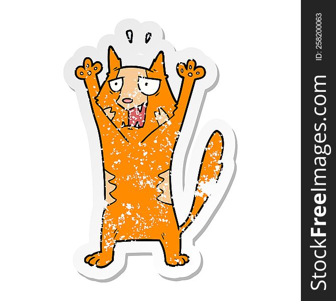 Distressed Sticker Of A Cartoon Panicking Cat
