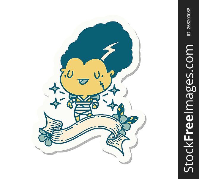 Sticker Of Tattoo Style Undead Zombie Bride Character