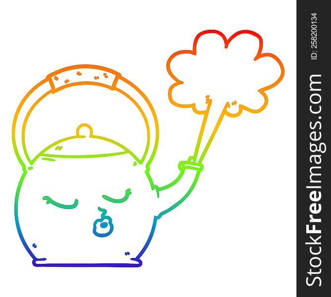 rainbow gradient line drawing of a cartoon boiling kettle