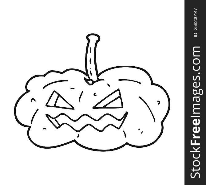 freehand drawn black and white cartoon halloween pumpkin