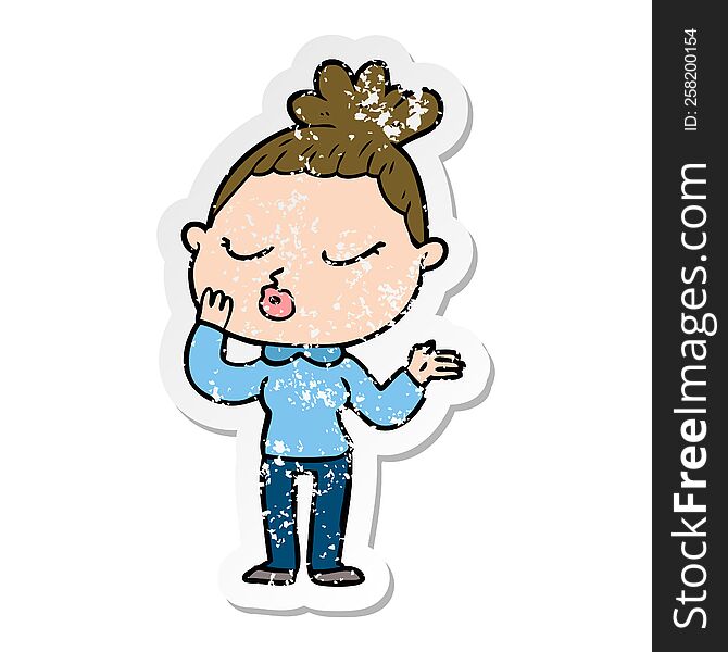 Distressed Sticker Of A Cartoon Calm Woman