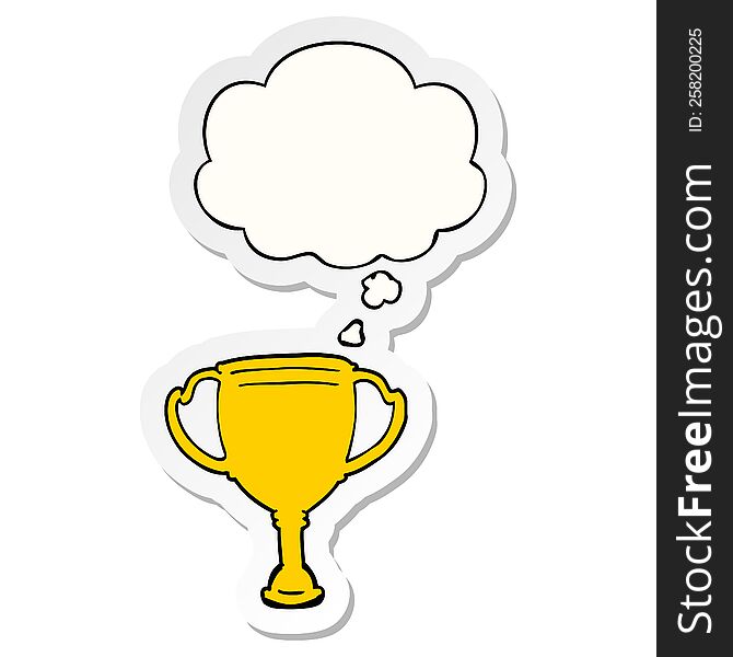 cartoon sports trophy with thought bubble as a printed sticker