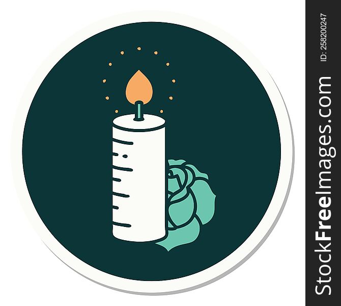 tattoo style sticker of a candle and a rose