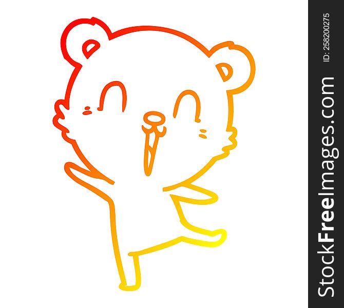 warm gradient line drawing of a happy cartoon polar bear dancing