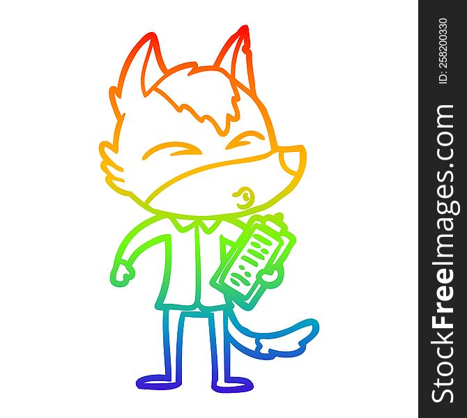Rainbow Gradient Line Drawing Cartoon Office Wolf Whistling