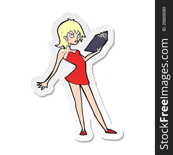 sticker of a cartoon woman reading book