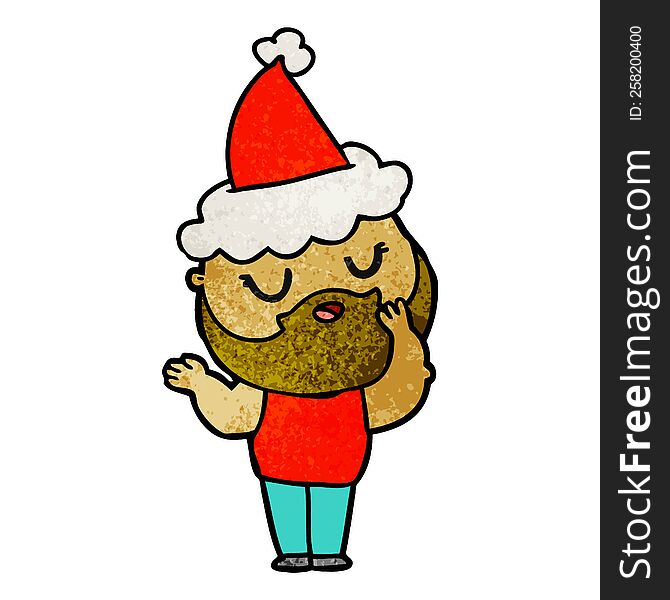 hand drawn textured cartoon of a man with beard wearing santa hat