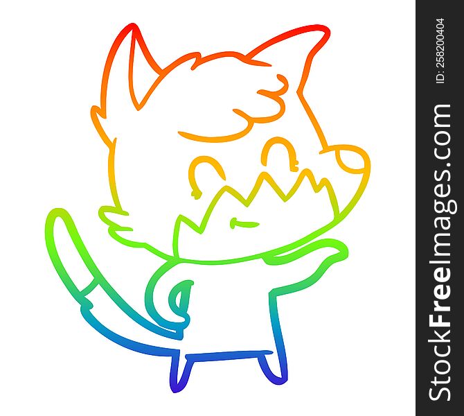 rainbow gradient line drawing of a cartoon friendly fox
