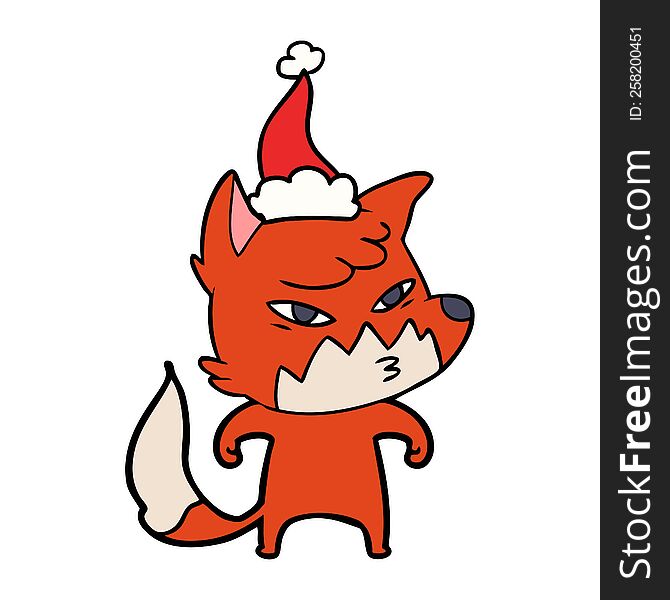 Clever Line Drawing Of A Fox Wearing Santa Hat