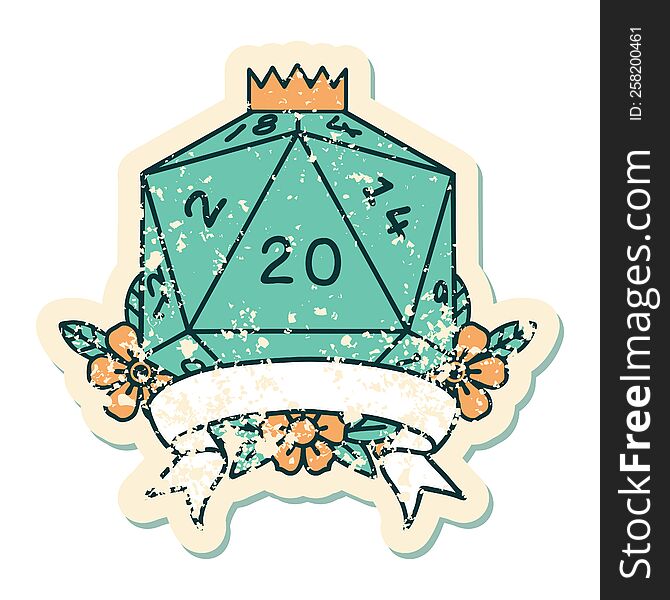 Natural 20 Critical Hit D20 Dice Roll Illustration