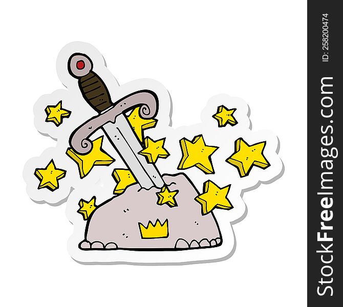 sticker of a cartoon magical sword in stone