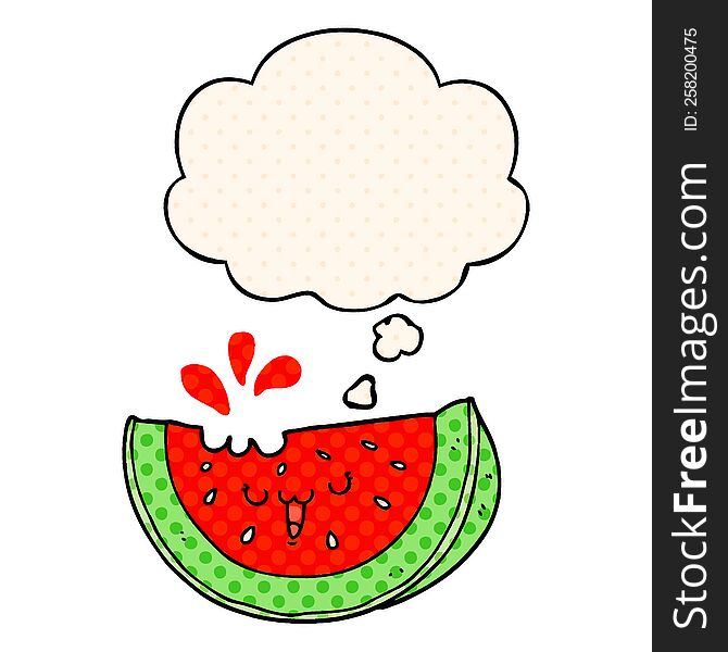 Cartoon Watermelon And Thought Bubble In Comic Book Style
