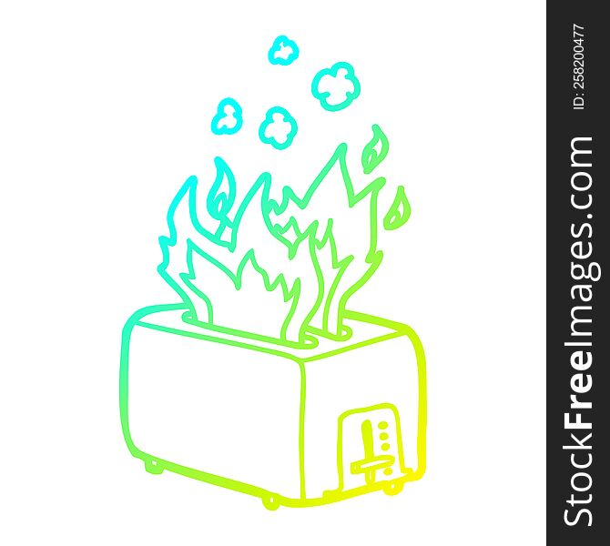 Cold Gradient Line Drawing Cartoon Burning Toaster