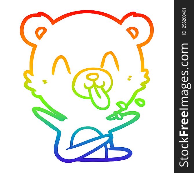 rainbow gradient line drawing of a rude cartoon polar bear sticking out tongue