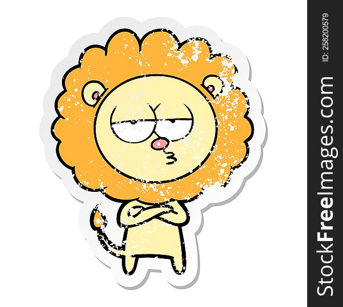 Distressed Sticker Of A Cartoon Bored Lion