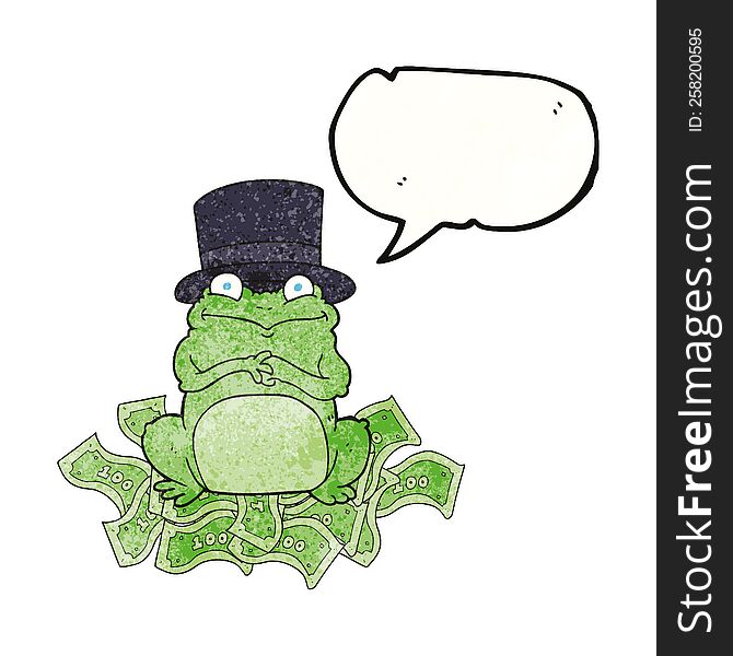 freehand speech bubble textured cartoon rich frog in top hat