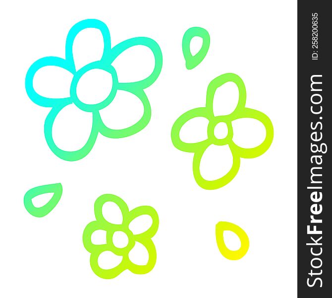 Cold Gradient Line Drawing Cartoon Decorative Flowers