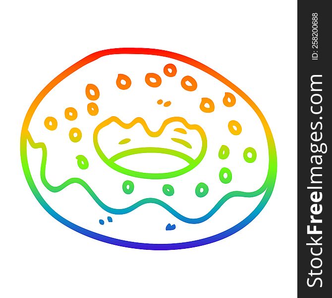 rainbow gradient line drawing of a cartoon chocolate donut