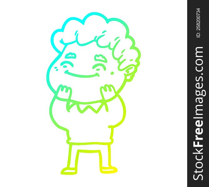 cold gradient line drawing of a cartoon friendly man