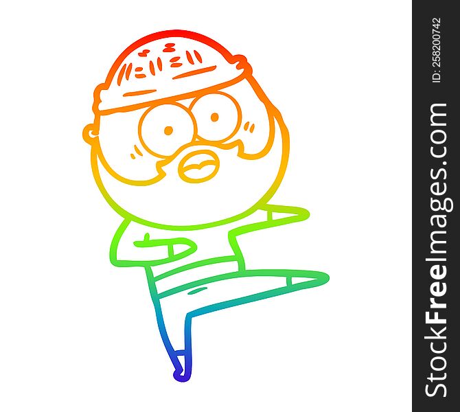 Rainbow Gradient Line Drawing Cartoon Surprised Bearded Man Dancing