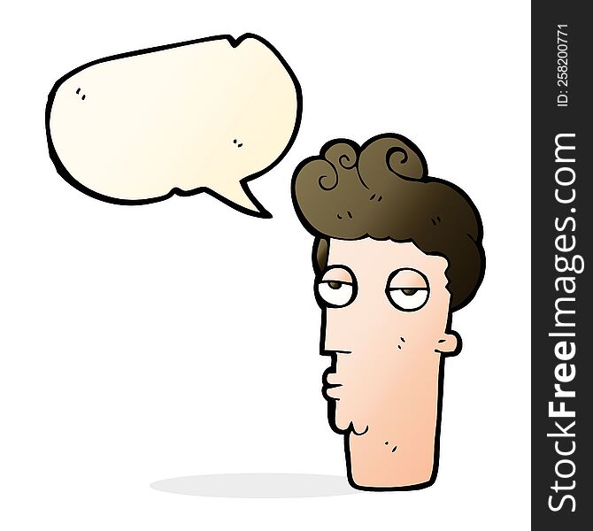 cartoon bored man s face with speech bubble