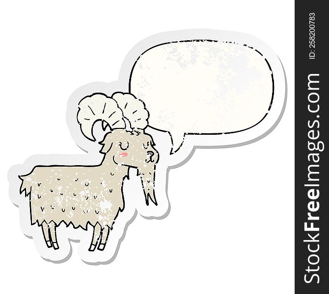cartoon goat with speech bubble distressed distressed old sticker. cartoon goat with speech bubble distressed distressed old sticker