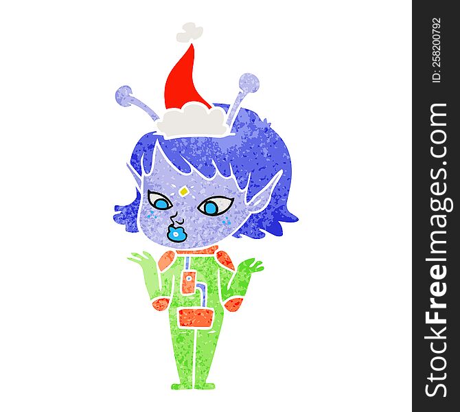 Pretty Retro Cartoon Of A Alien Girl Wearing Santa Hat