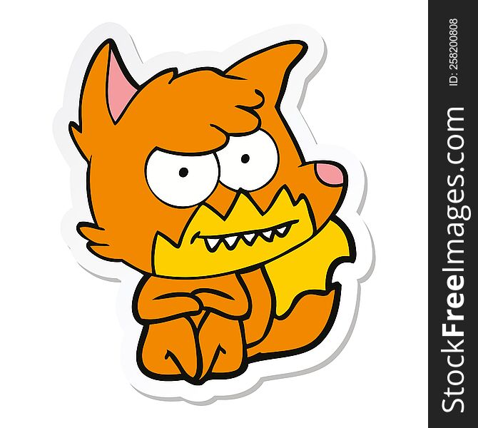 sticker of a cartoon grinning fox sitting