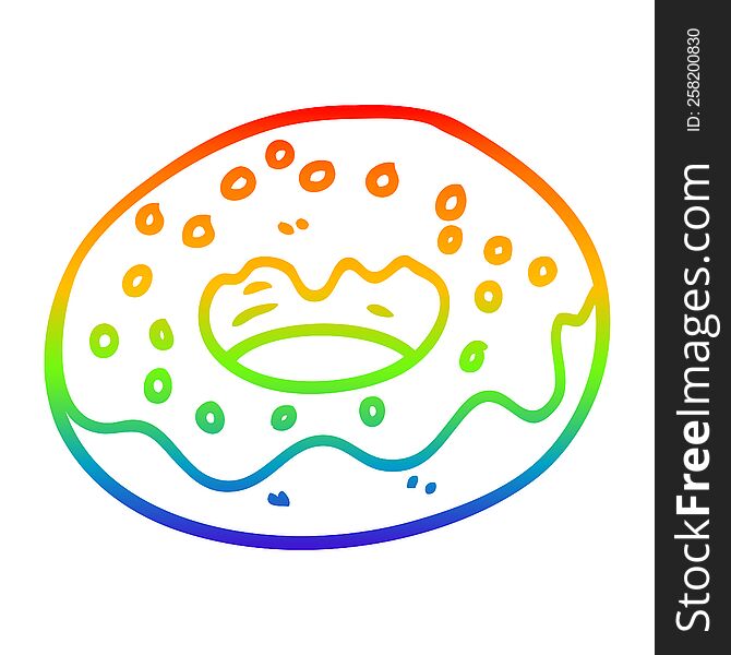 Rainbow Gradient Line Drawing Cartoon Chocolate Coated Donut