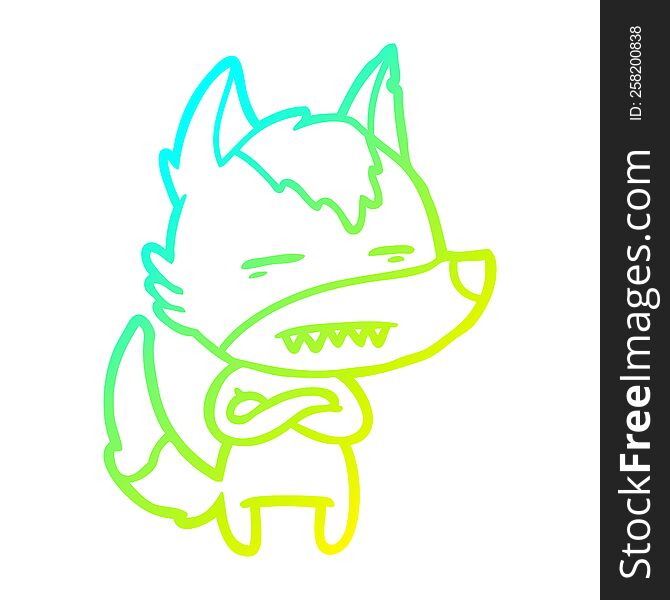 cold gradient line drawing of a cartoon wolf showing teeth