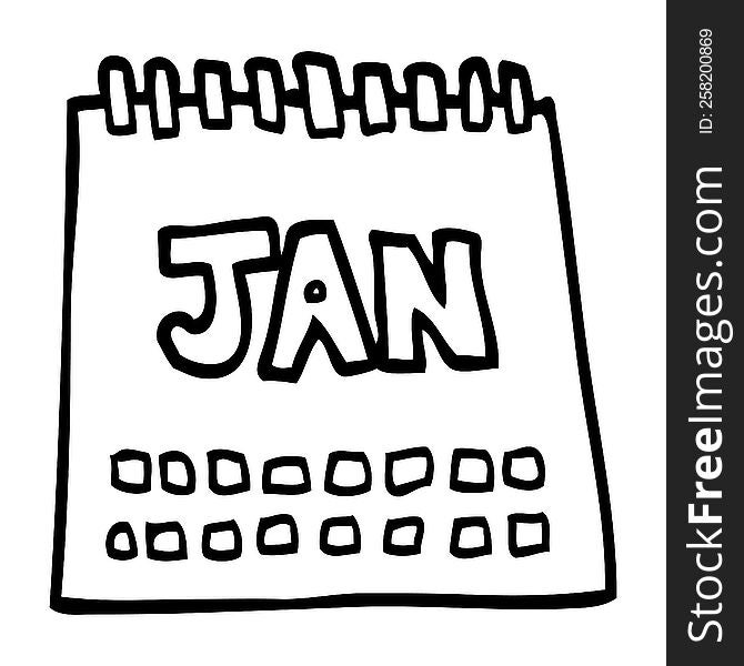 Line Drawing Cartoon Calendar Showing Month Of January