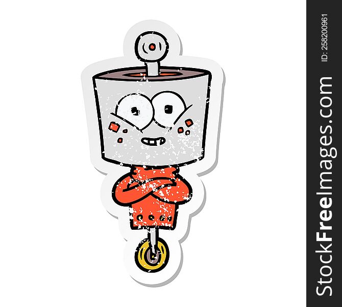 Distressed Sticker Of A Happy Cartoon Robot
