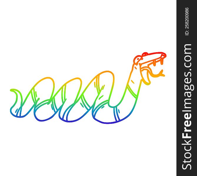 rainbow gradient line drawing of a cartoon crawling snake