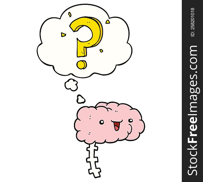cartoon curious brain with thought bubble. cartoon curious brain with thought bubble